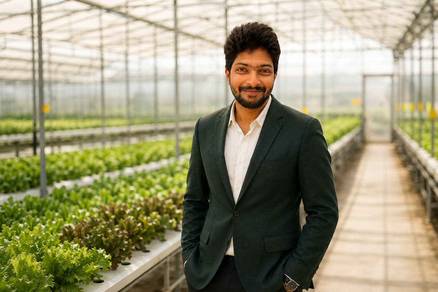 K V Sai Pavan, Founder of Agrowculture, in the poly-house